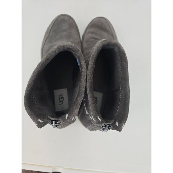 UGG Varney Ankle Boots 9 Gray Suede Flat Foldover Zip Booties Espadrille Style - Picture 8 of 8